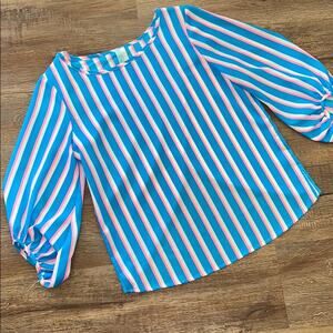Striped Open Back Blouse Sz M